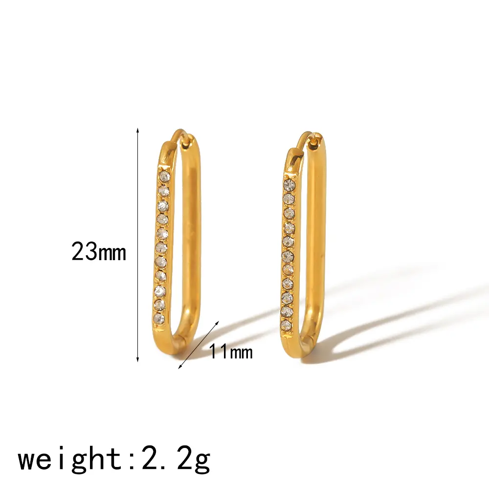 1 Pair Simple Classic Style Square Shape Stainless Steel 18K Gold Plated Inlay Rhinestone Women's Hoop Earrings h5 Picture2